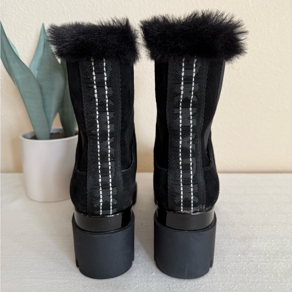 New DKNY Black Suede Platform Faux Fur Ankle Boots - Picture 5 of 12